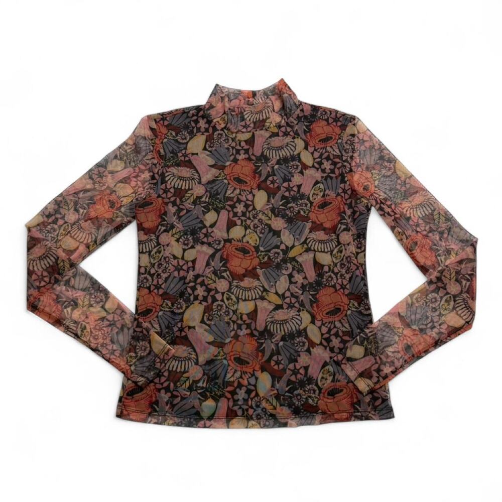 Anthropologie Floral Sheer Overlay Mock Neck Office Siren Blouse Top Size XS - Picture 3 of 6